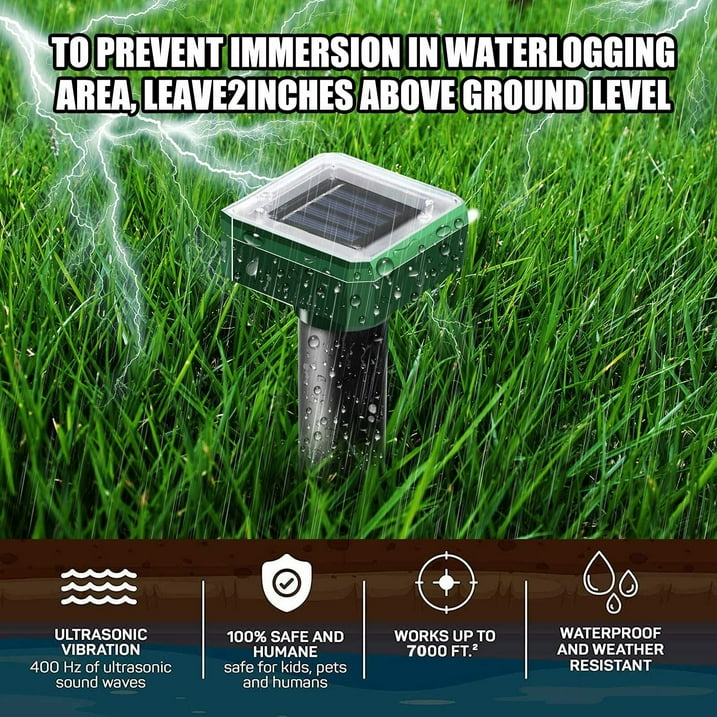 8 PCS Mole Repellent Solar Powered 8 Pack, Waterproof Vole Chipmunk Outdoor, Gopher Ultrasonic for Lawn Garden, Groundhog Repeller, Snake