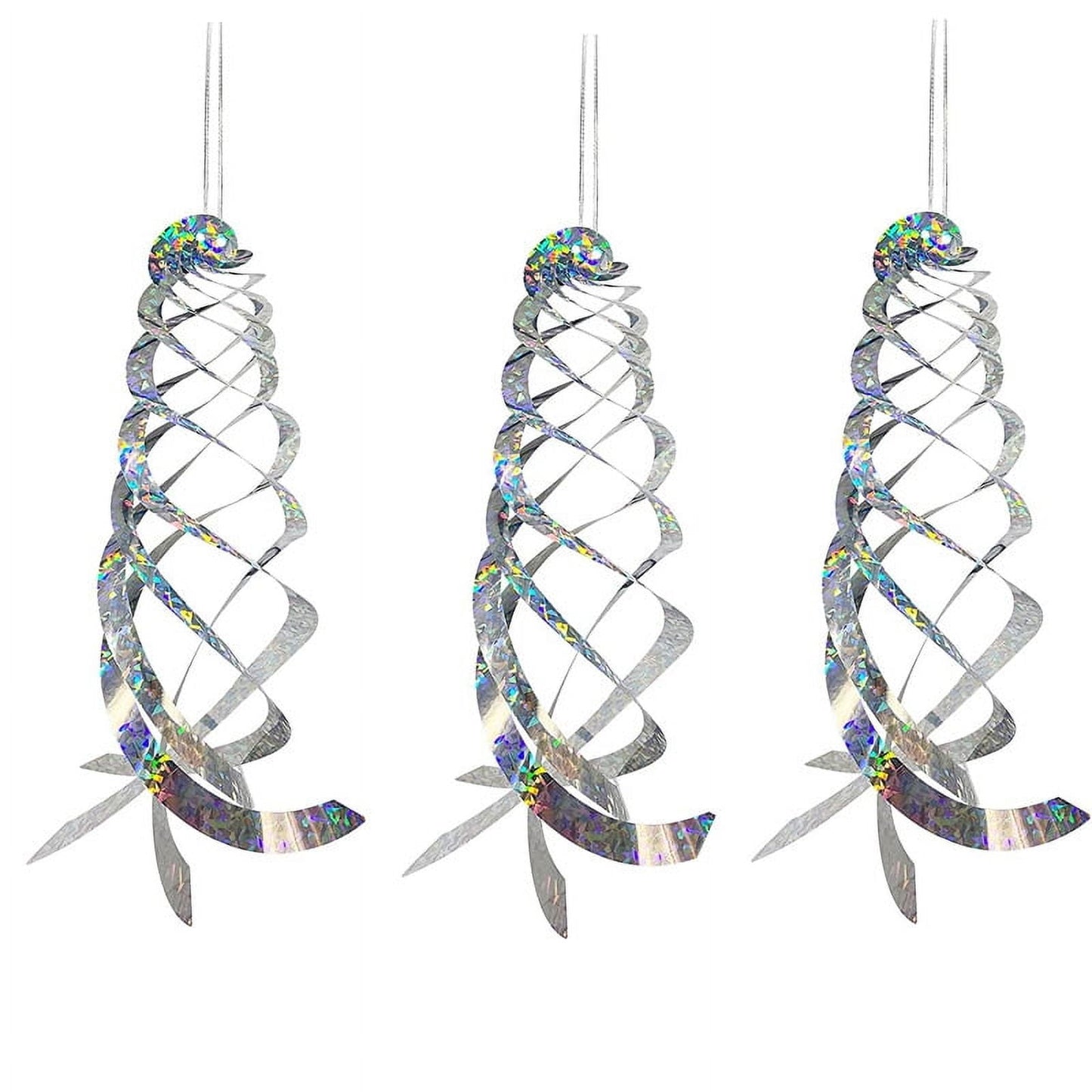 Bird Repellent Spiral Reflectors, 6 Pack Silver Mylar Spinner, Hanging Reflective Bird Deterrent Device, Garden Decorative Scare Birds Away, Like Woodpeckers, Pigeons and Geese