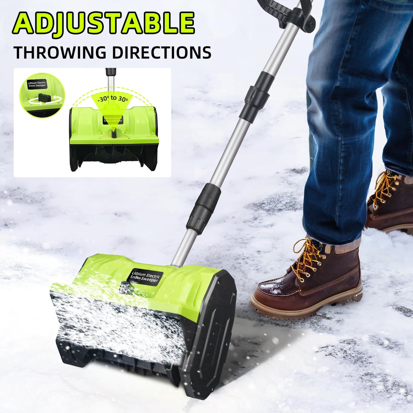 Electric Snow Blower, 12" Cordless Snow Thrower Battery-Powered Adjustable Handle 20V Snow Shovel
