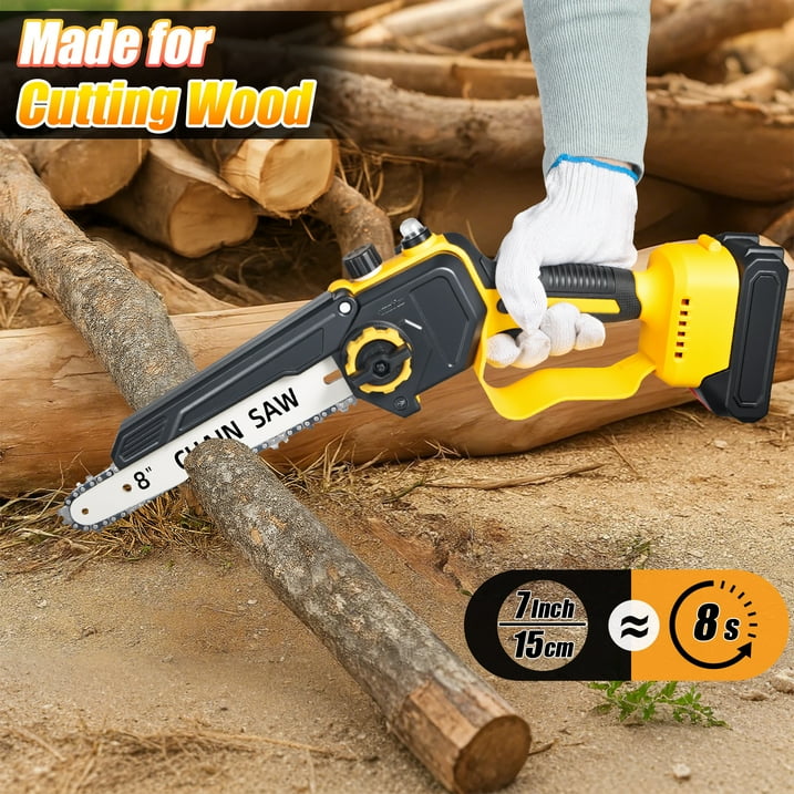 Mini Chainsaw Cordless, 8 inch 21V Electric Chainsaw Battery Powered, Handheld Mini Chain Saw with 2 Batteries and 2 Chains