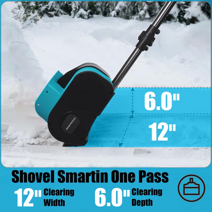 Cordless Electric Snow Shovel, 20V 12-Inch with Auxiliary Wheel Snow Thrower Adjustable Auxiliary Handle Battery Powered Snow Blower