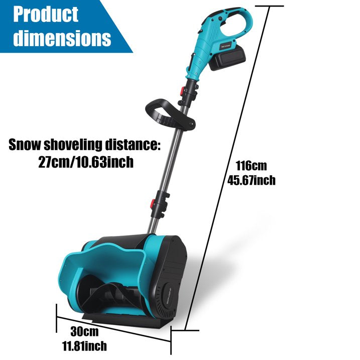 Cordless Electric Snow Shovel, 20V 12-Inch with Auxiliary Wheel Snow Thrower Adjustable Auxiliary Handle Battery Powered Snow Blower