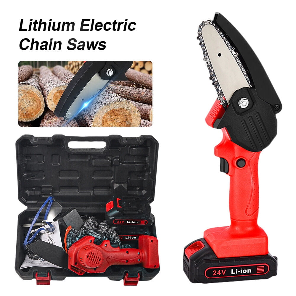 6" Mini Chainsaw Cordless, 24V Handheld Electric Chain Saw with 2 Battery for Tree Trimming