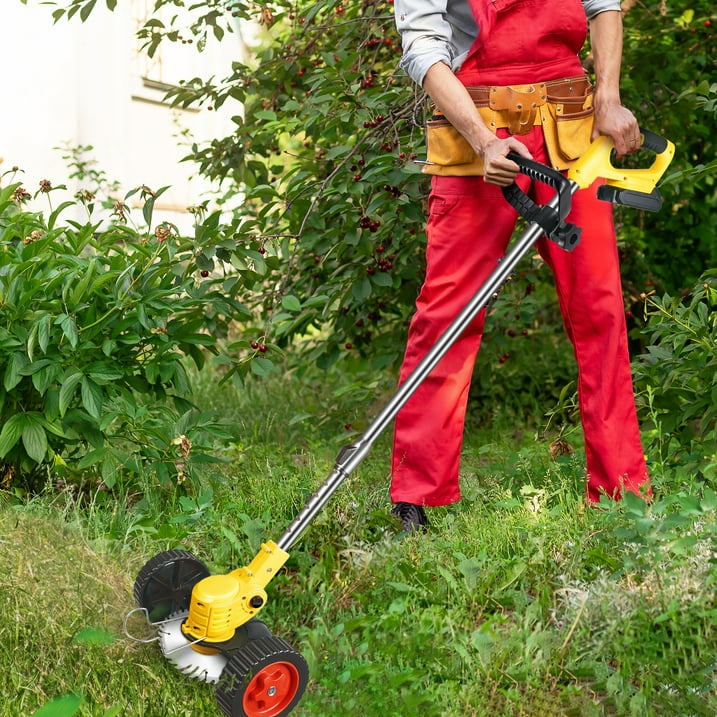 Electric Weed Wacker Battery Powered,Cordless String Trimmer Edger with Wheels 3 Function Blades Cutter for Yard and Garden