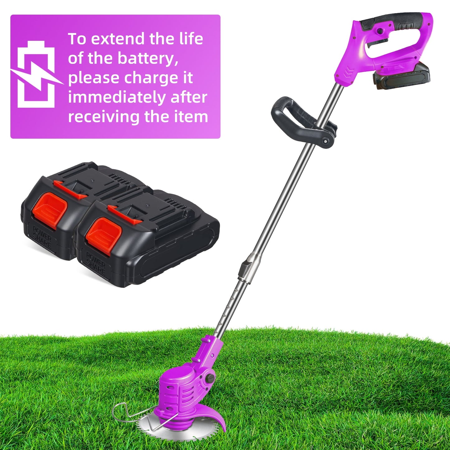 Weed Wacker Grass Trimmer, 24V Cordless Weed Eater Lightweight Electric Brush Cutter with 2 Batteries and Charger for Home Garden Yard Trimming