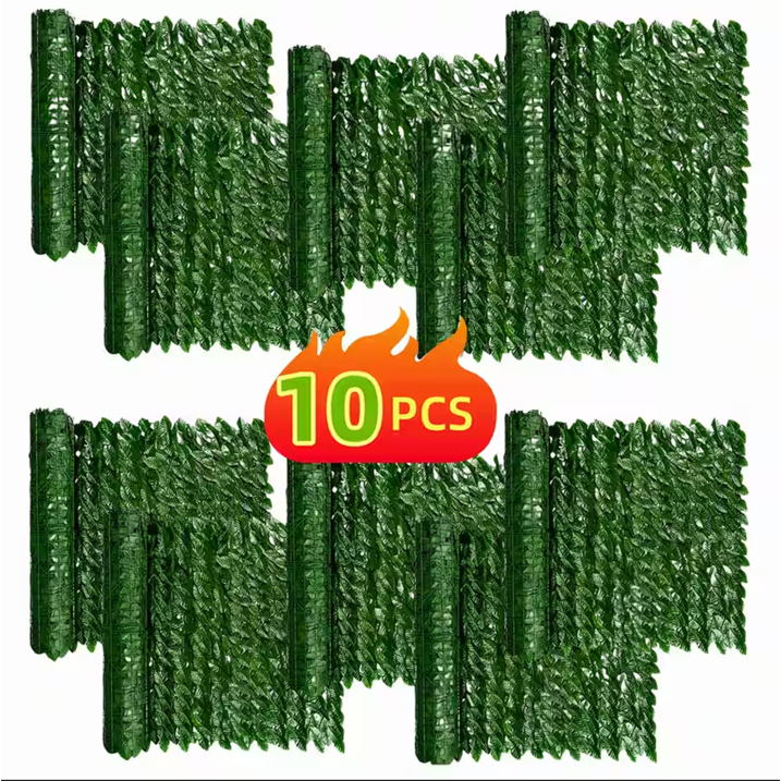 Artificial Ivy Privacy Fence Screen, 10pcs 20"x20" Faux Pothos Leaf Wall Panels, 27 Sq.Ft Coverage Greenery Backdrop for Outdoor Patio Balcony Decor