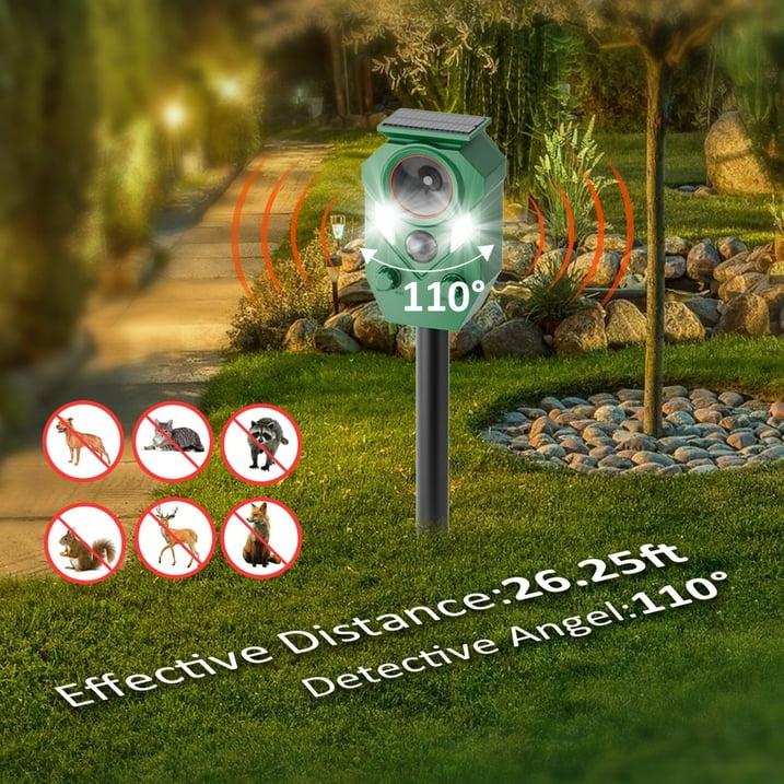 Ultrasonic Animal Repeller, Outdoor Solar Powered Deterrent with Motion Sensor Waterproof Device to Repel Cats Dogs Squirrels Raccoons
