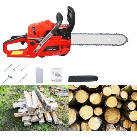 Gas Chainsaw, 20'' Bar Chain 58cc Gasoline Engine Anti-Vibration Handle Red