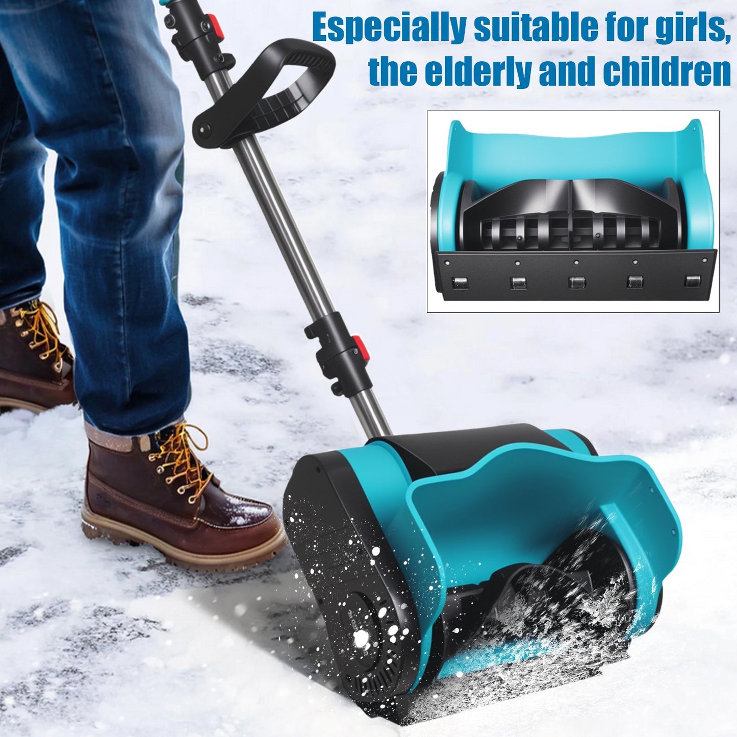 Cordless Electric Snow Shovel, 20V 12-Inch with Auxiliary Wheel Snow Thrower Adjustable Auxiliary Handle Battery Powered Snow Blower