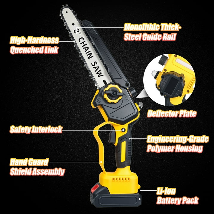 Mini Chainsaw Cordless, 8 inch 21V Electric Chainsaw Battery Powered, Handheld Mini Chain Saw with 2 Batteries and 2 Chains