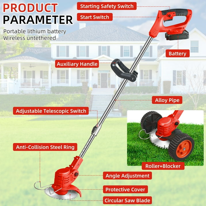 Weed Eaters, 21V 600W Electric Weed Wacker Cordless String Trimmer with Wheels Weed Eater Grass Trimmer/Edger for Lawn Yard Garden
