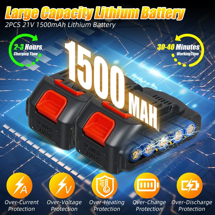 Mini Chainsaw, 6 Inch 21V Cordless Electric Chainsaw Portable Handheld with 2 Batteries 2 Chains