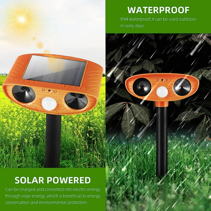 Motion Detection LED Light 2-Pack Solar Ultrasonic Animal Repeller Cat Squirrel Raccoon Deer Mouse Fox Wateproof