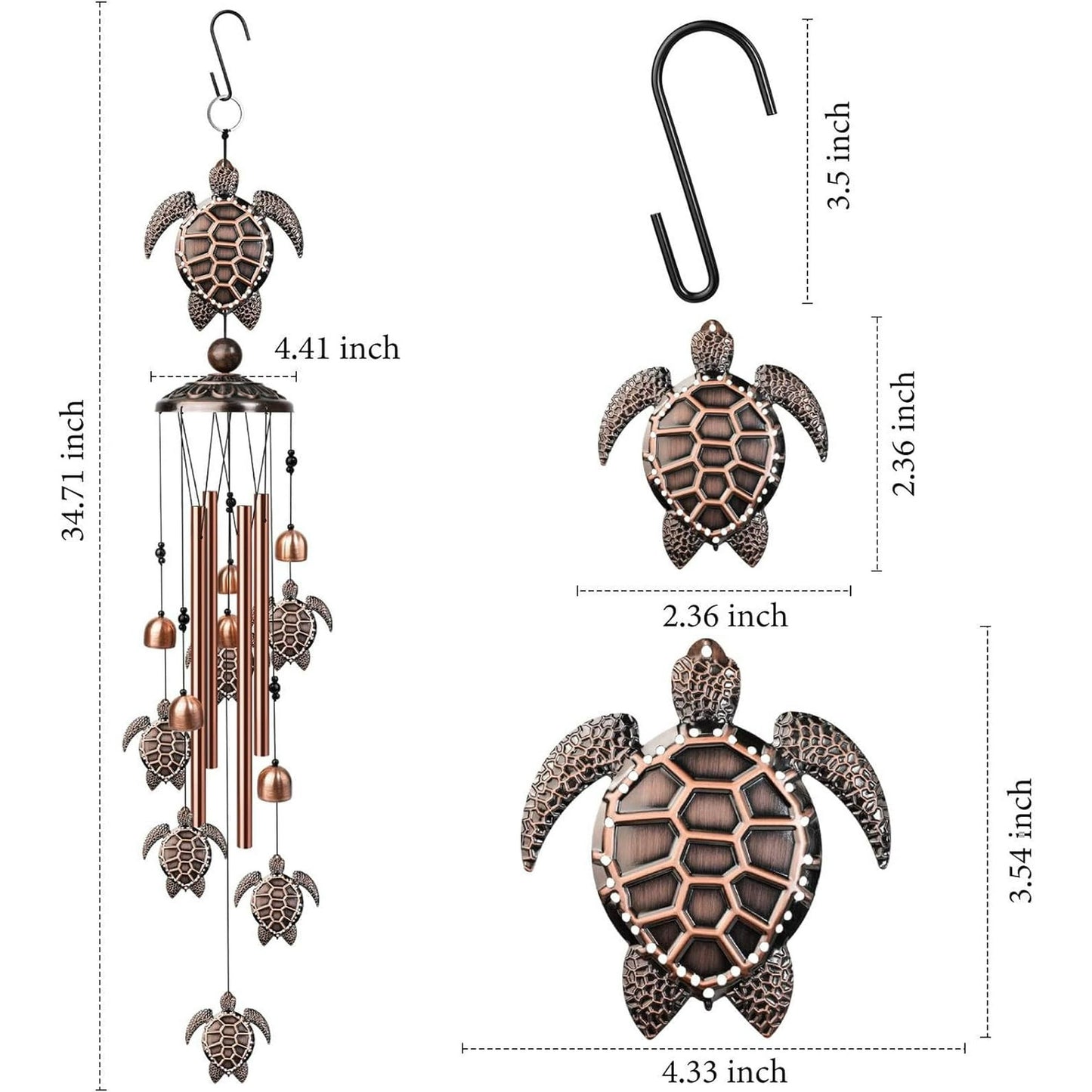Sea Turtle Wind Chimes,Decorative Wind Chimes for Outdoor,with S Hook for Patio Garden Decor
