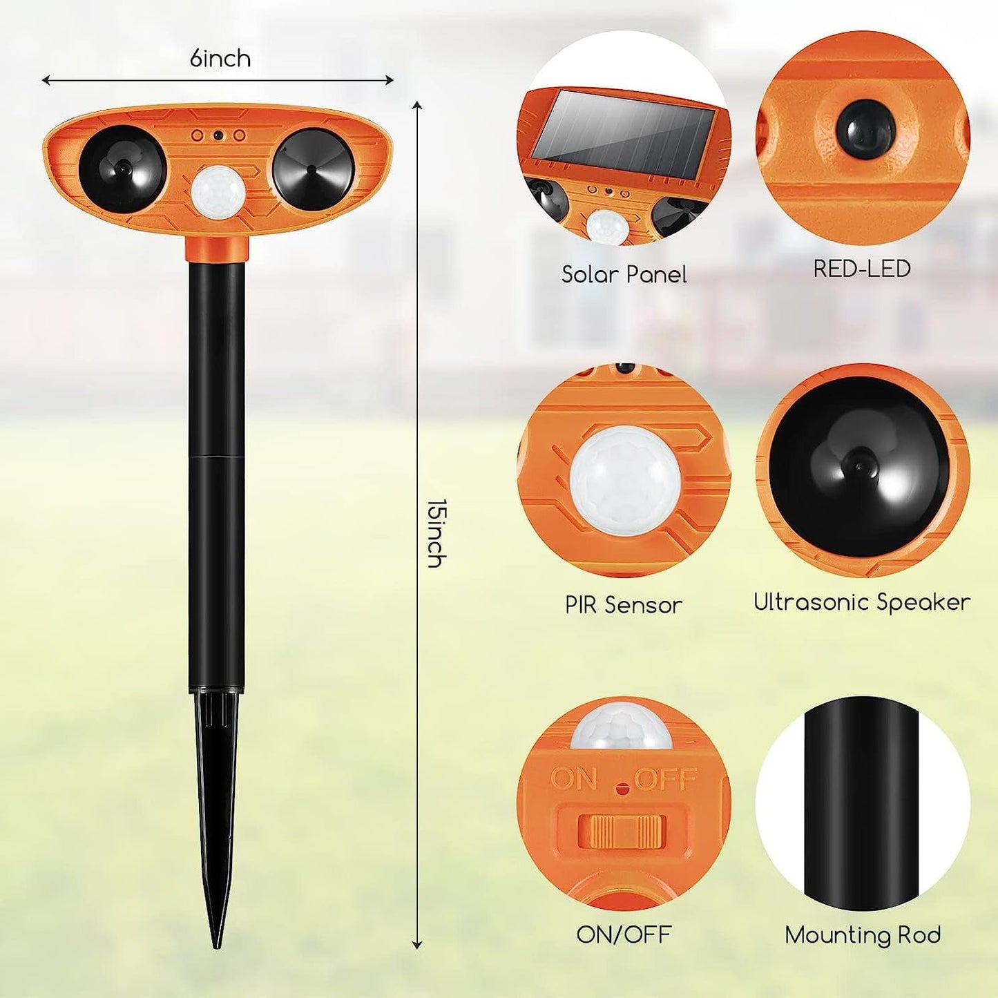 Motion Detection LED Light 2-Pack Solar Ultrasonic Animal Repeller Cat Squirrel Raccoon Deer Mouse Fox Wateproof