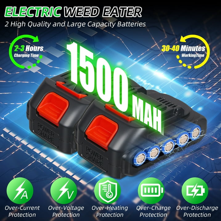 Electric Cordless Lawn Trimmer, 21V Weed Wacker with Wheels Grass Edger Tool for Lawn Yard Garden