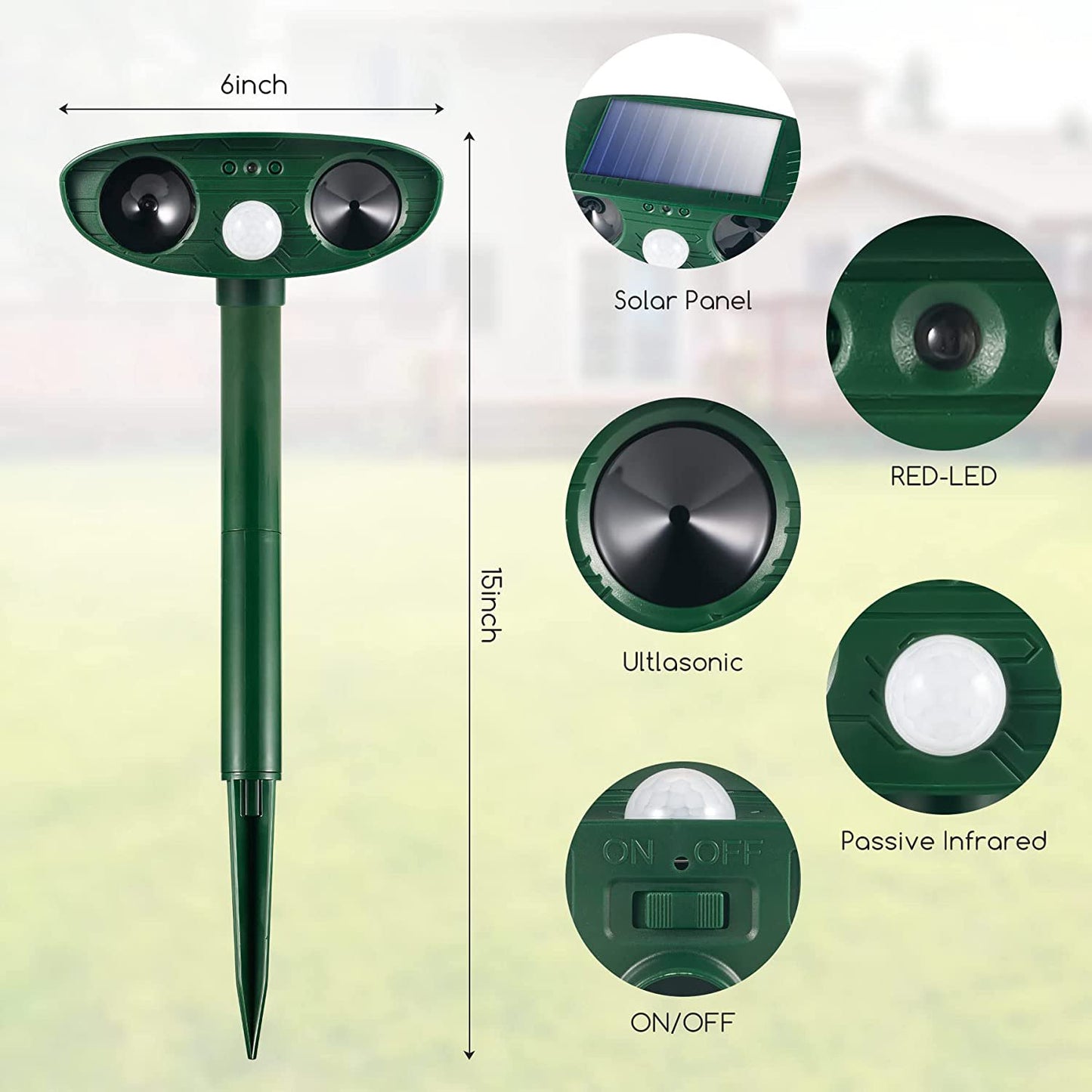 2 Pack Solar Animal Repeller Ultrasonic Animal Repellent Outdoor with Motion Sensor Flashing Light Waterproof Animal Deterrent for Garden Yard