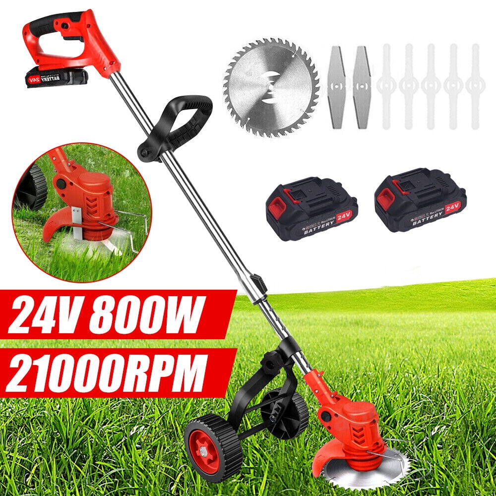 Electric Weed Wacker Battery Powered 24V 2000mAh, Weed Wacker Cordless Edger Trimmer Lawn Edger Grass Trimmer Height Adjustable Mini-Mower