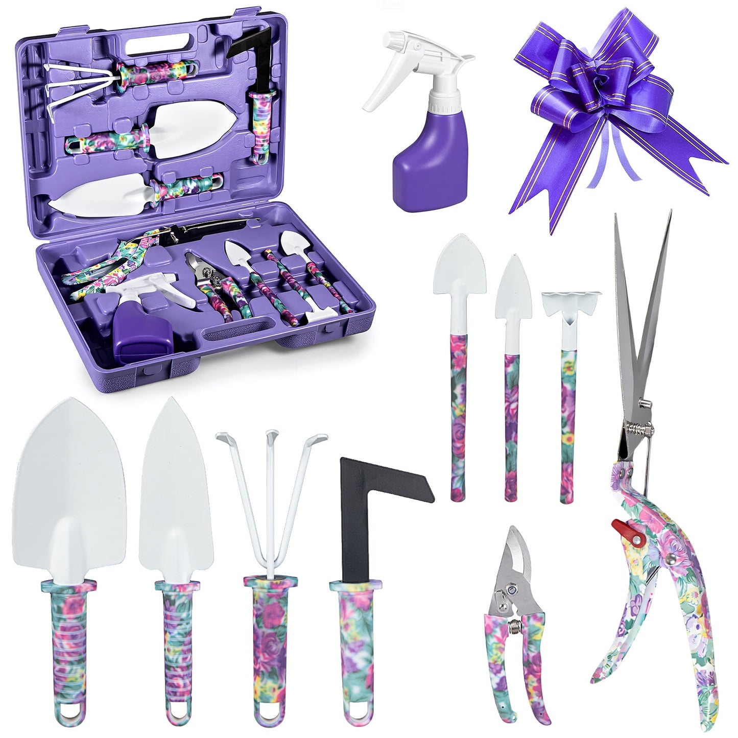 Garden Tools Set, 10 Piece Heavy Duty Gardening Tool Set for Digging Planting Pruning Gardening Kit for Women Men