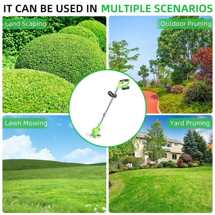 Electric Cordless Lawn Trimmer, 21V Weed Wacker with Wheels Grass Edger Tool for Lawn Yard Garden