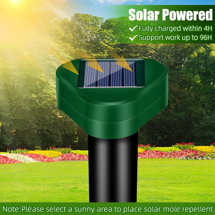Mole Traps Solar Powered,4 Pack Waterproof Ultrasonic Gopher Traps Snake Traps for Yard Lawn Garden Groundhog Vole Chipmunk Armadillo Squirrel Rodent Deterrent Stakes
