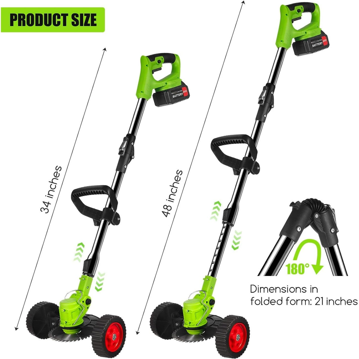 Foldable Brush Cutter Cordless Weed Wacker Electric Weed Eater with 2 Large Capacity Batteries &13 Blade for Lawn Garden Yard