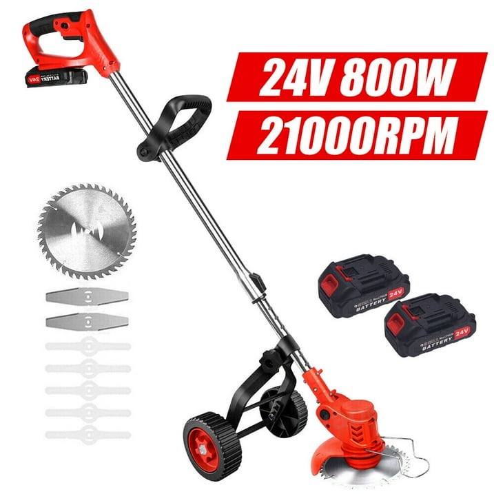 Electric Weed Wacker Battery Powered 24V 2000mAh, Weed Wacker Cordless Edger Trimmer Lawn Edger Grass Trimmer Height Adjustable Mini-Mower