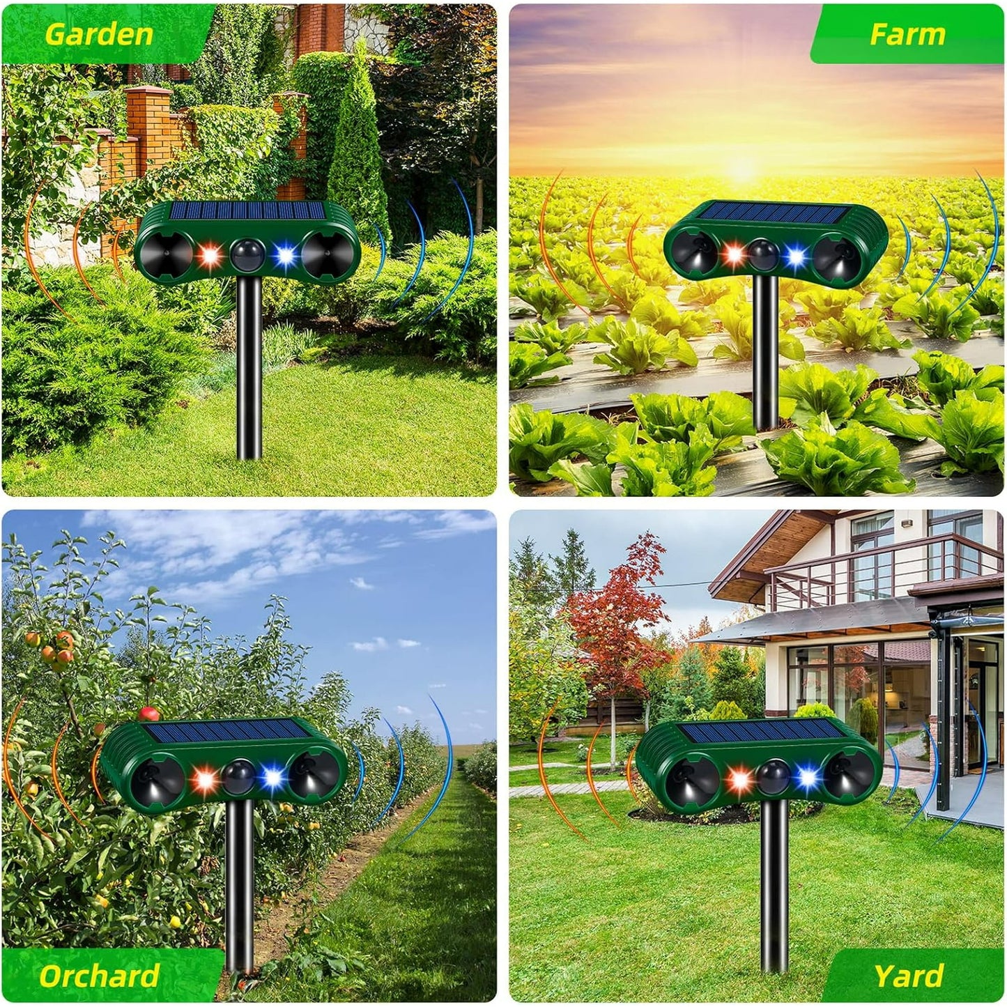 Paddsun Solar Animal Repeller,Ultrasonic Animal Repellent Deer Repellent Devices with LED Flashing Light to Squirrel Rabbit Raccoon for Garden