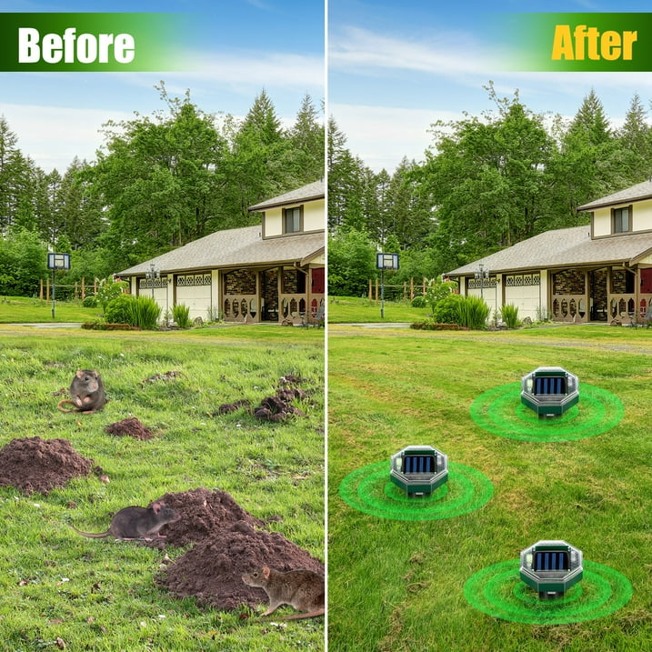 Solar Mole Repellent,8 Pack Outdoor Gopher Repellent Ultrasonic Mole Repellent Stakes Waterproof Sonic Mole Spikes for Garden Yard Home Use,Get Rid of Moles Groundhog Snake Repellent