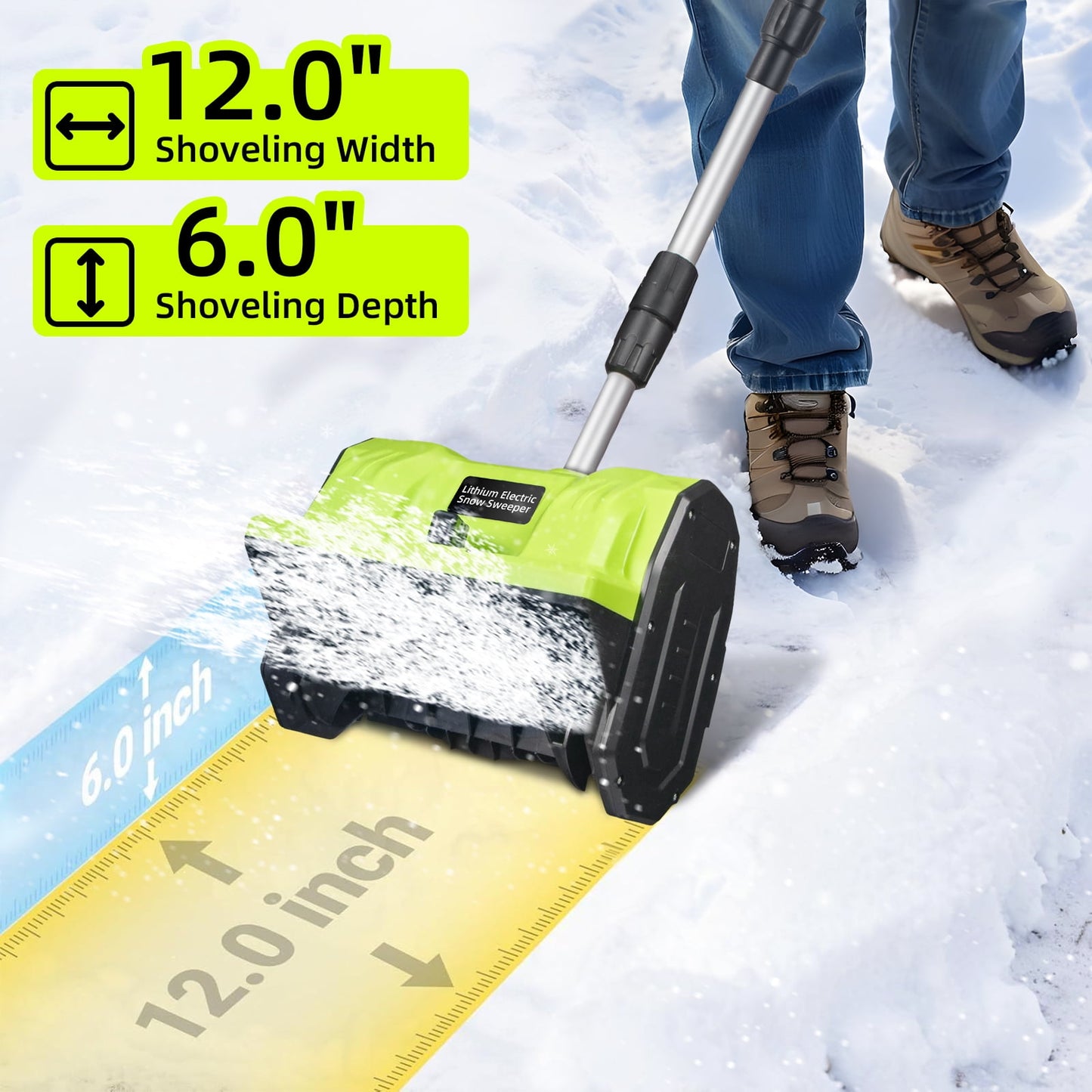 Electric Snow Blower, 12" Cordless Snow Thrower Battery-Powered Adjustable Handle 20V Snow Shovel
