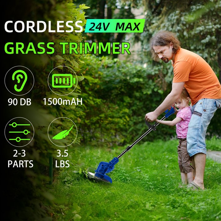 Electric Weed Eater Lawn Edger Cordless Grass String Trimmer Cutter 24V &Battery