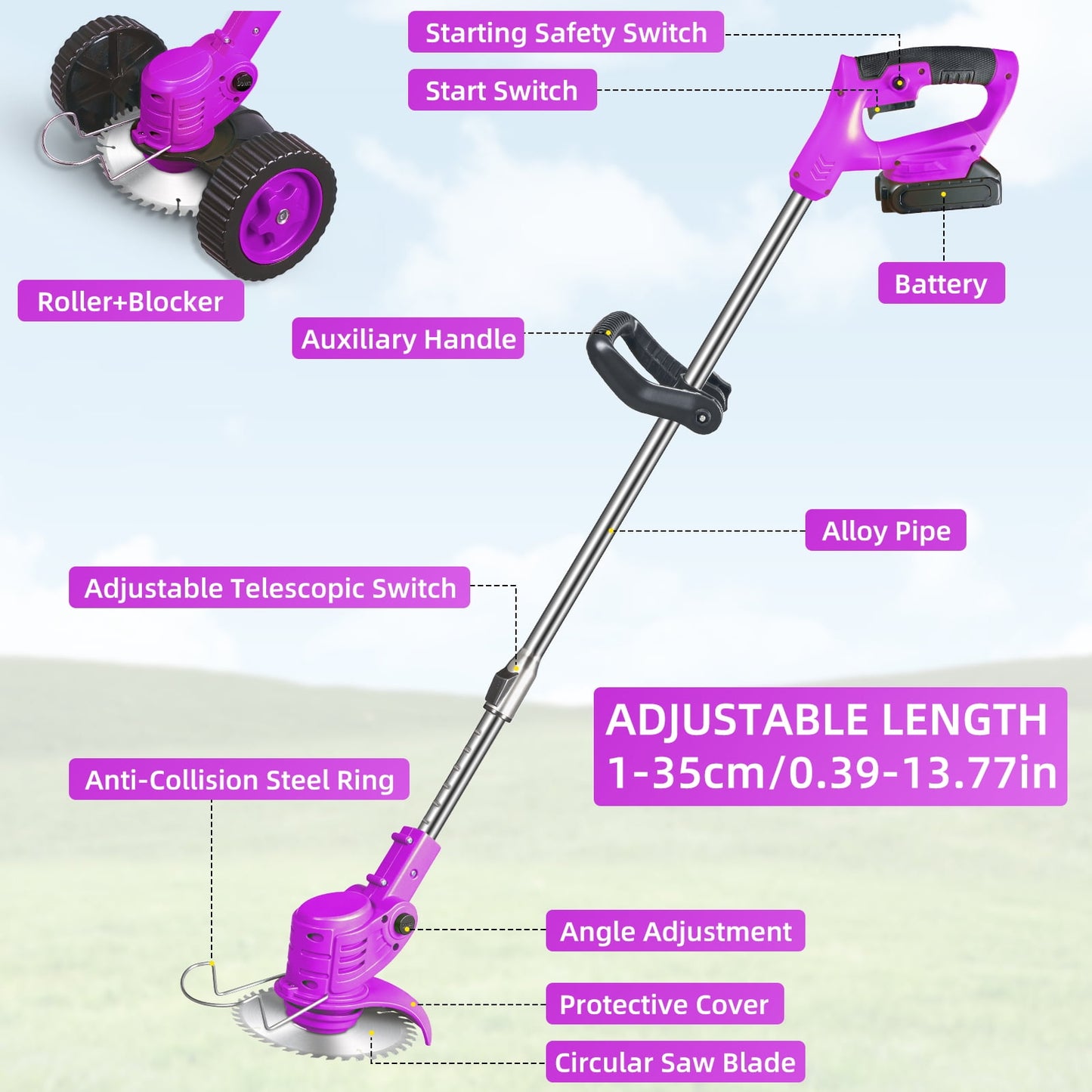 Weed Wacker Grass Trimmer, 24V Cordless Weed Eater Lightweight Electric Brush Cutter with 2 Batteries and Charger for Home Garden Yard Trimming