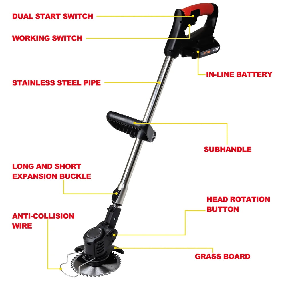 Cordless Weed Wacker, 21V Lawn Mower with 2000mAh Battery
