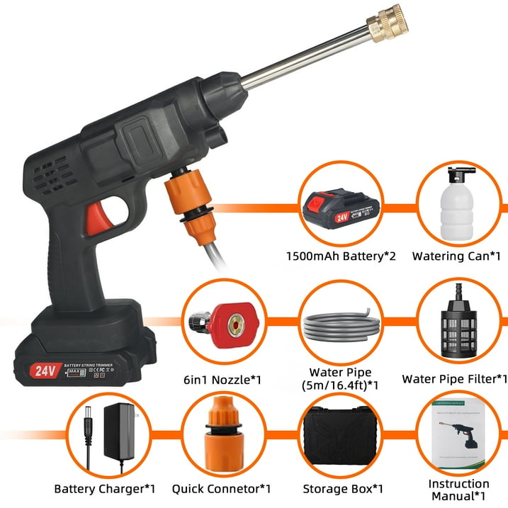 Pressure Washer, Cordless Water Spray Gun with 2 Battery Portable Car Washer Cleaner