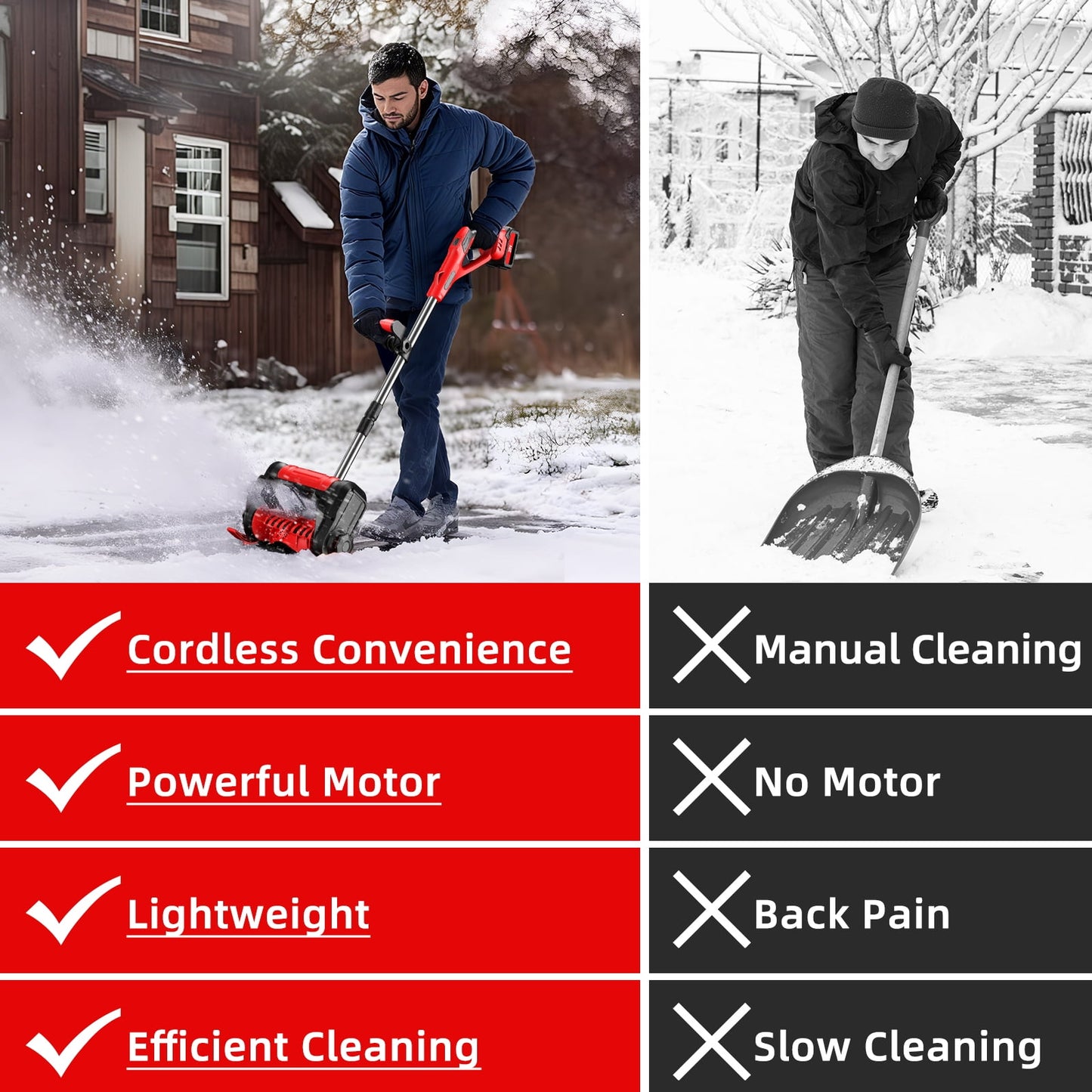 Cordless Electric Snow Thrower , 20V 12 inch Battery Powered Snow Blower with Adjustable Auxiliary Handle