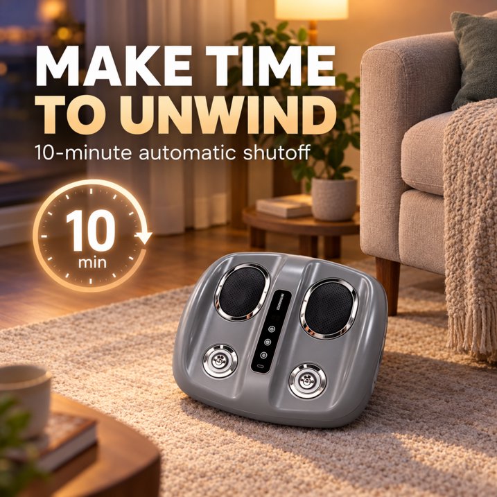 Electric Foot Massager with Heat, 6D Deep Kneading Cordless Massager Machine for Feet Sole Relaxation