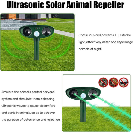 2 Pack Solar Animal Repeller Ultrasonic Animal Repellent Outdoor with Motion Sensor Flashing Light Waterproof Animal Deterrent for Garden Yard