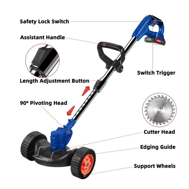Electric Weed Eater Lawn Edger Cordless Grass String Trimmer Cutter 24V &Battery