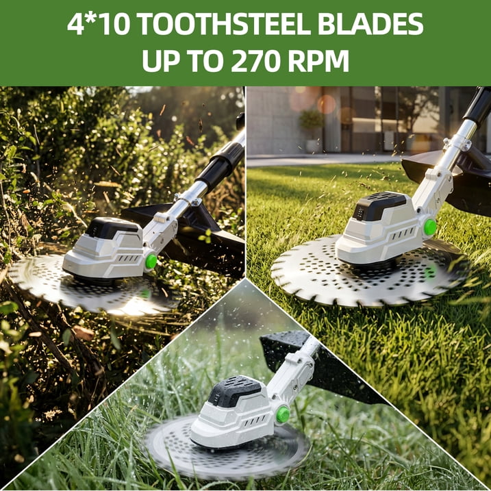 21V Cordless Weed Wacker, Brushless Electric Grass Trimmer with 9" Blades, 2 Batteries for Garden Lawn Edging Tool