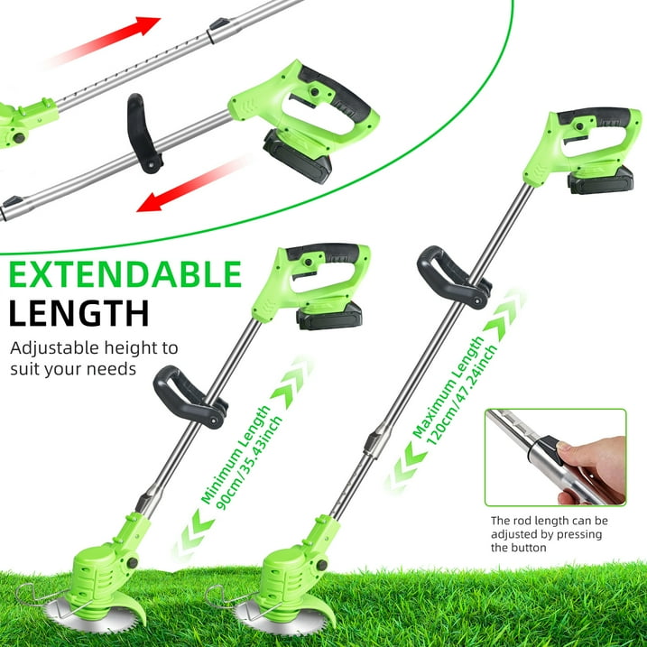 Electric Cordless Lawn Trimmer, 21V Weed Wacker with Wheels Grass Edger Tool for Lawn Yard Garden