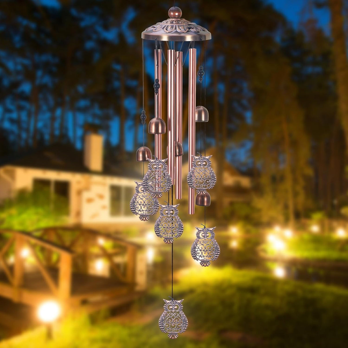 Owl Wind Chimes Metal Outdoor/Indoor Chime Garden Decor