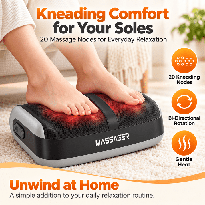 Electric Foot Massager with Heat, Deep Kneading Shiatsu Massage Machine, 3 Speeds Ergonomic Foot Rest for Home Office, Black