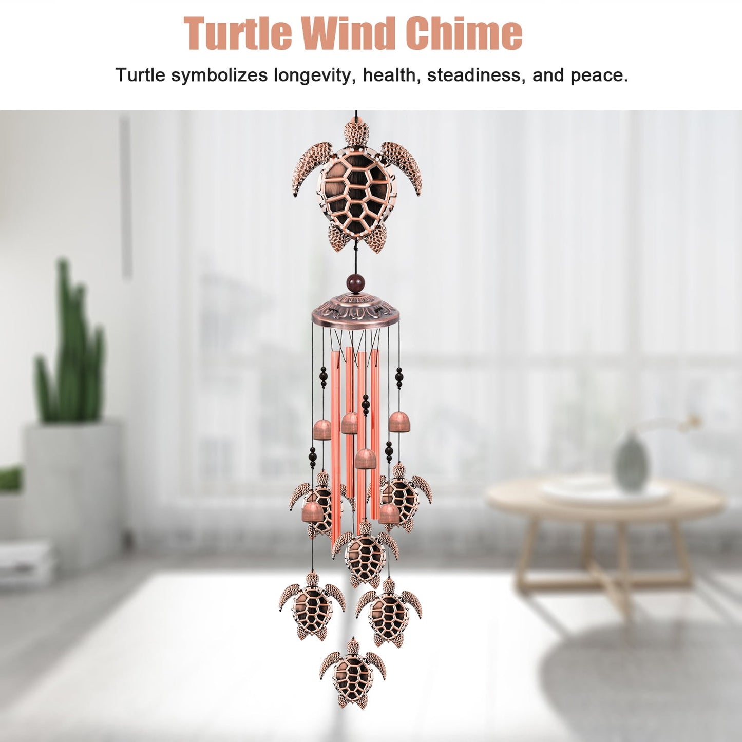 Sea Turtle Wind Chimes,Decorative Wind Chimes for Outdoor,with S Hook for Patio Garden Decor