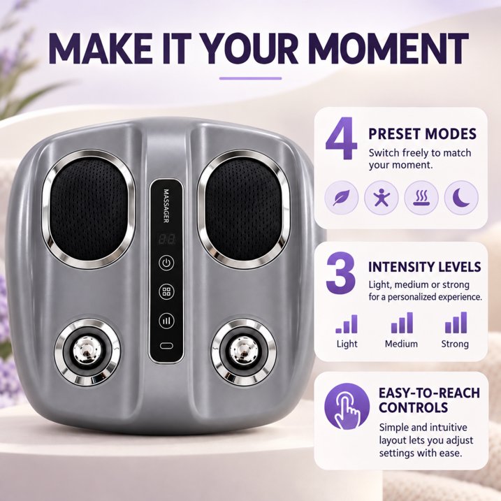 Electric Foot Massager with Heat, 6D Deep Kneading Cordless Massager Machine for Feet Sole Relaxation