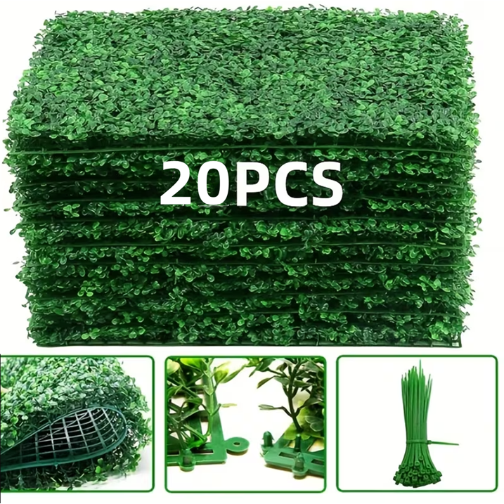 Artificial Boxwood Wall Panels, 20PCS 10"x10" Faux Greenery Milan Grass Backdrop, Realistic Plastic Privacy Screen for Indoor Outdoor Decor
