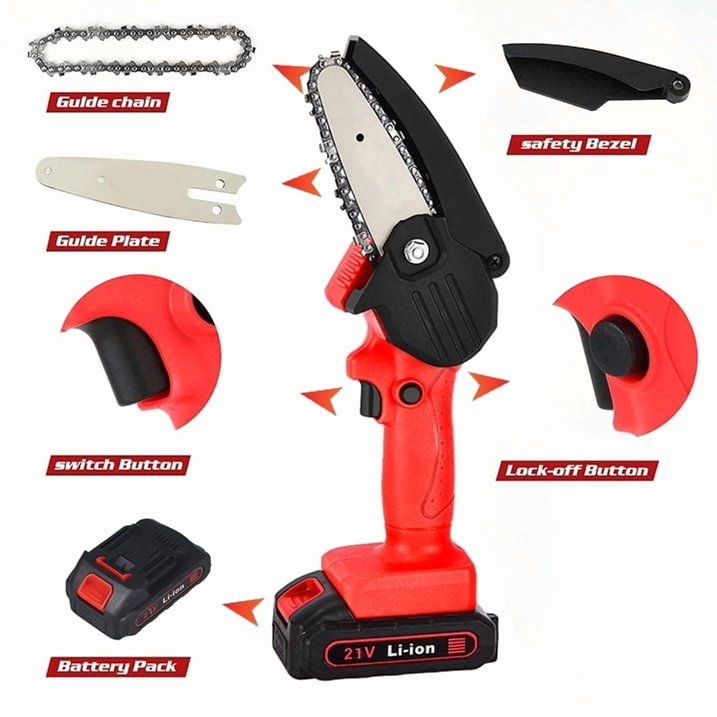 6" & 4" Electric Mini Chainsaw, 21V Handheld Cordless Wood Cutter, 550W Power Pruning Saw with 2 Batteries & 2 Chains