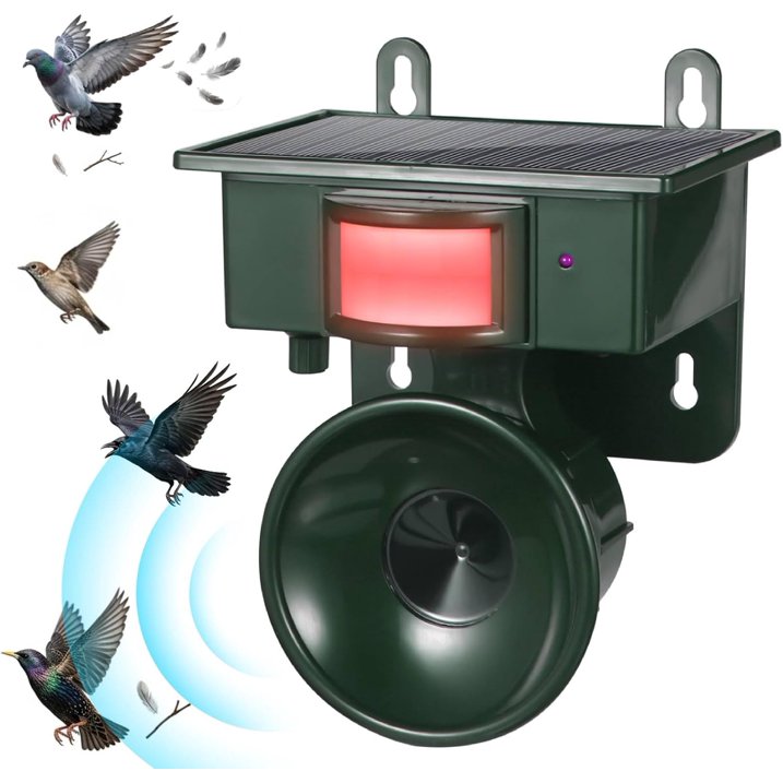 Solar Ultrasonic Bird Repeller Outdoor, Woodpecker Deterrent for House & Pigeon Repellent Devices Motion Activated Waterproof Animal Deterrent with Frequency Swapping for Garden Patio