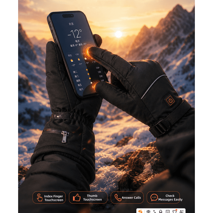 Heated Gloves for Men Women, 3 Heat Levels Battery Powered Warm Gloves Touchscreen Water Resistant Electric Heating Gloves
