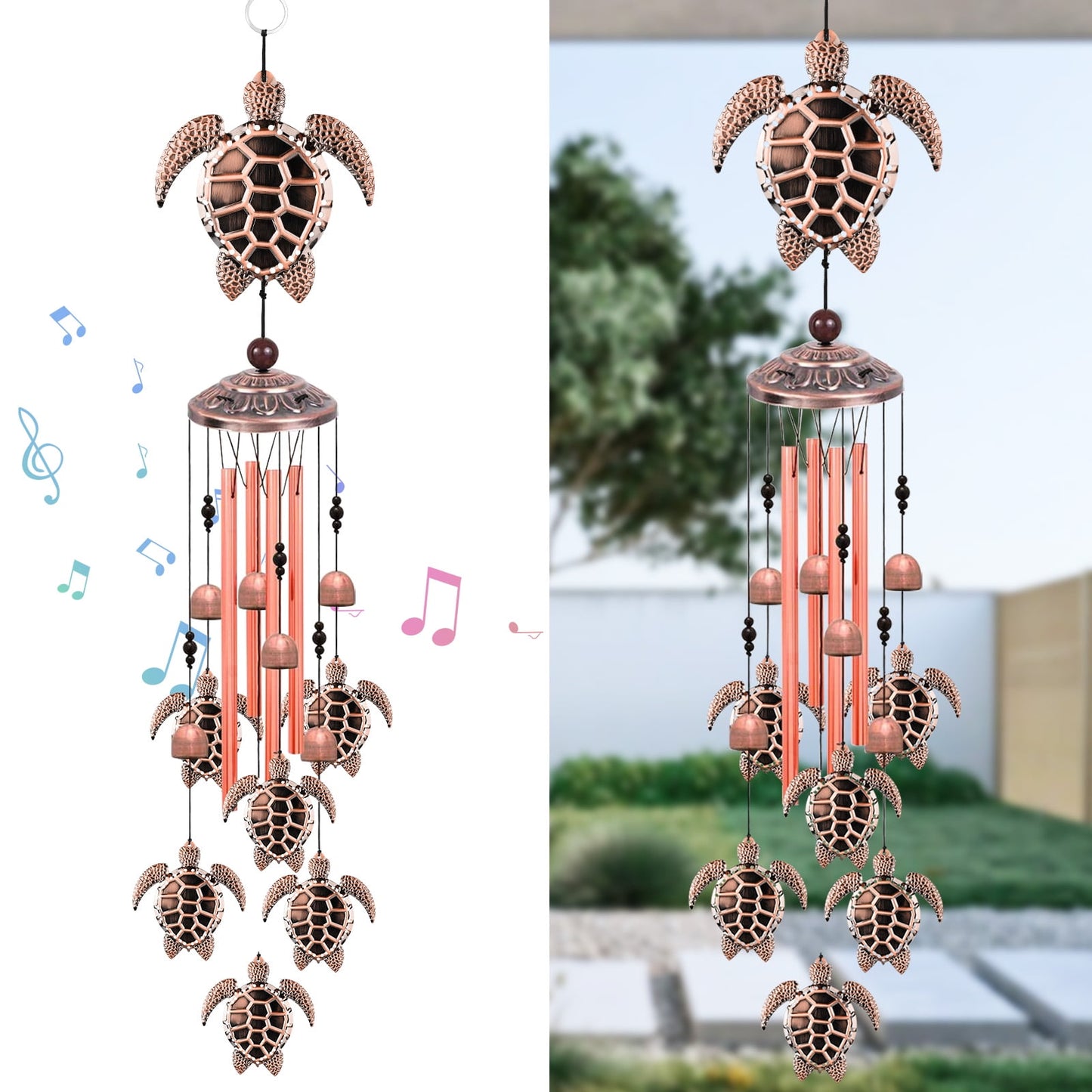 Sea Turtle Wind Chimes,Decorative Wind Chimes for Outdoor,with S Hook for Patio Garden Decor