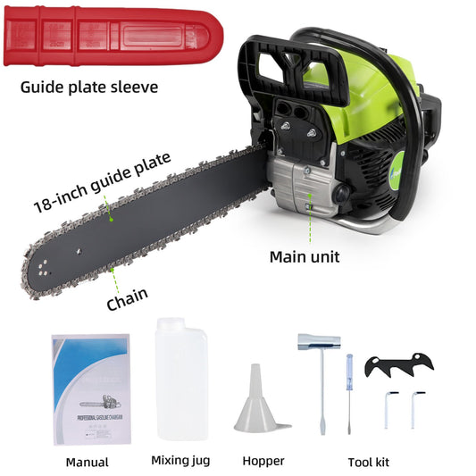 58CC Gas Powered Chainsaw, 18 in Bars Automatic Chain Oiler Quick Start Gasoline Chain Saws for Wood Cutting Chainsaw